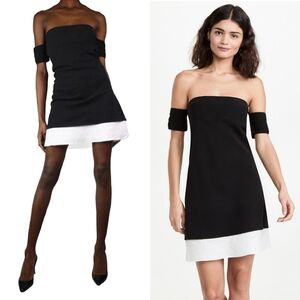NWT Anna October Eva Open Shoulders Mini Dress Black White Medium